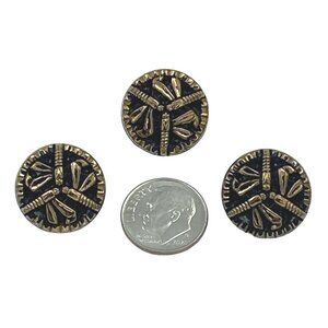 12 Items Buttons Dragonfly Black Vintage Glass Mold Gold Finish